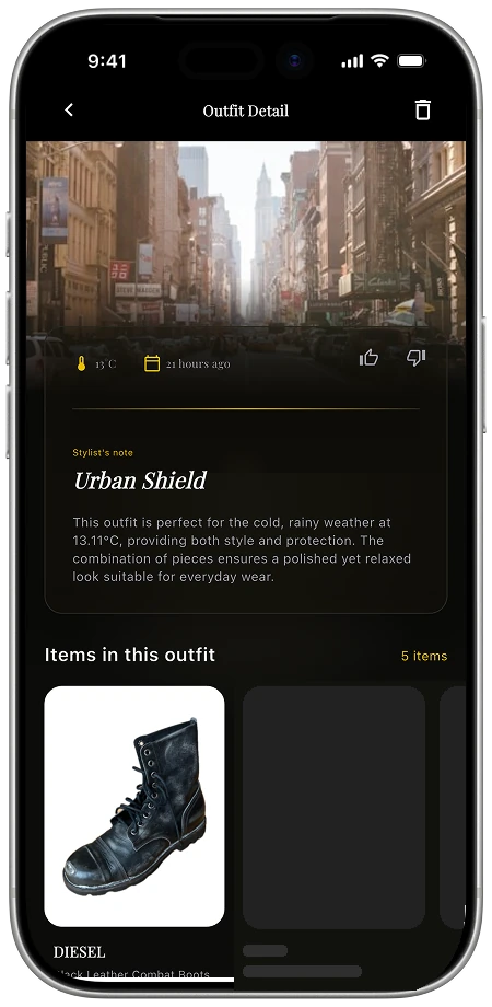 AI-generated outfit built from a user's own wardrobe
